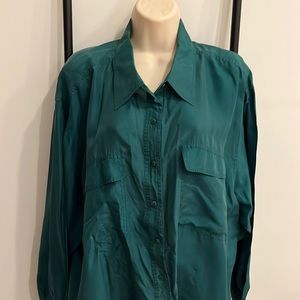 Vintage Stunt Collections Silk Green Long Sleeve Button Down Shirt Men Size 3X